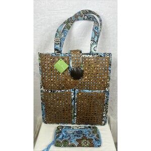 Vera Bradley Tiki Tote Bali Blue Caning NEW with Matching Wallet